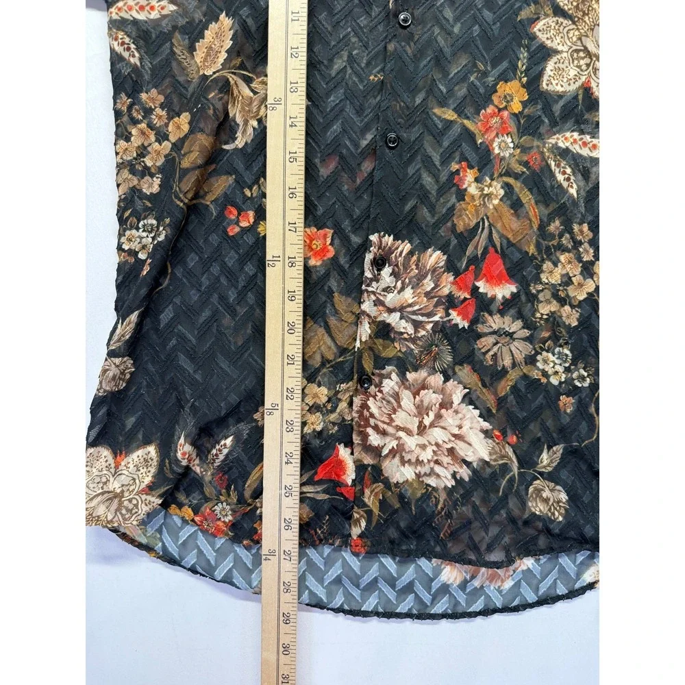 Zara‎ Hawaiian Shirt Mens Small Black Multi Floral Print Relaxed Fit Button Up
